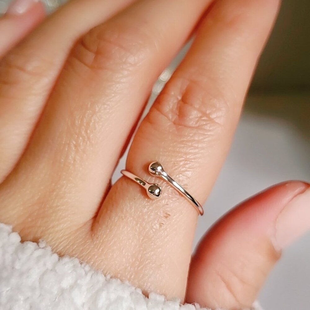 Sterling Silver Dainty Ball Ring, Tiny Wraparound Ring, 925 Minimalist Ring, - Picture 8 of 11